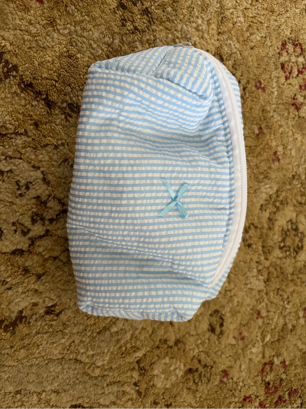 Kids Light Blue seersucker Striped Cosmetic Pouch - like new baby travel unisex